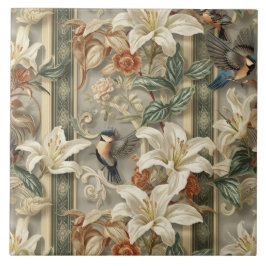 Elegantes Vintage-Nouveau-Blumenmuster mit Vögeln Fliese