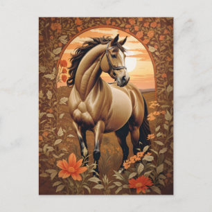 Elegantes Vintage-Pferd bei Sonnenuntergang Postkarte