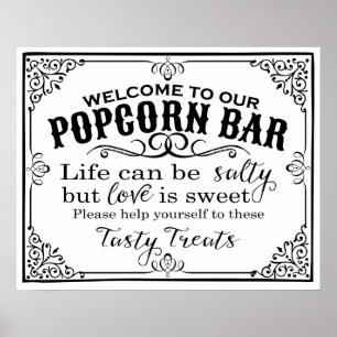 elegantes vintage Popcorn-Bar-Hochzeitsschild Poster