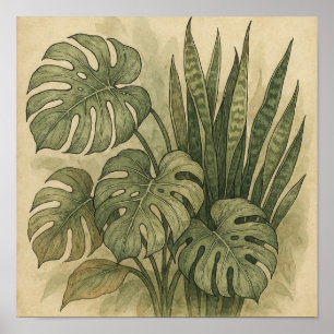 Elegantes Vintage Poster von Monstera und Schlange