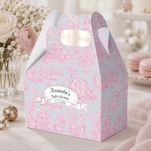 Elegantes Vintage Rosa Blau Toile de Jouy Monogram Geschenkschachtel
