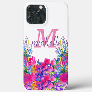 Elegantes vintage rosa Blumen-Rosen-Monogramm Name Case-Mate iPhone Hülle