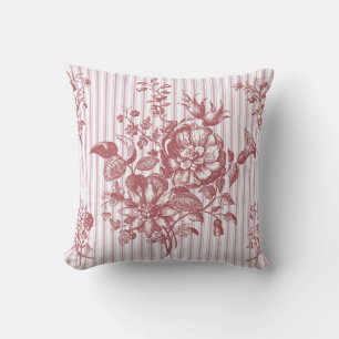 Elegantes Vintage-Rosa-Blumen-Ticking-Streifen Kissen