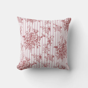 Elegantes Vintage-Rosa-Blumen-Ticking-Streifen Kissen