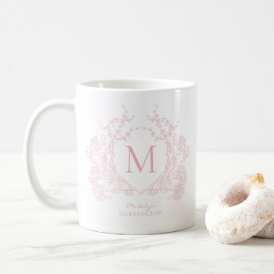 Elegantes Vintage-Rosa-Blumen-Wappen-Monogramm Kaffeetasse