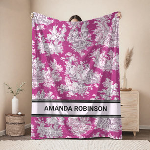 Elegantes vintage rosa magenta See Toile de Jouy Fleecedecke