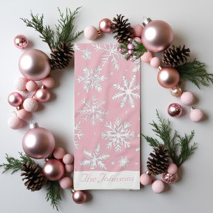Elegantes Vintage-Rosa-Schneeflockenmuster Weihnac Geschirrtuch