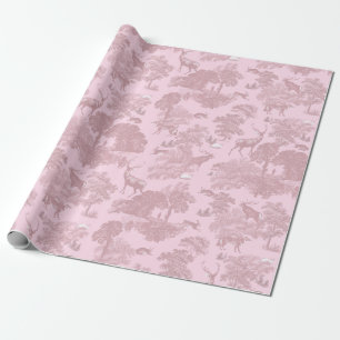 Elegantes Vintage-Rosa-Toile-Hirsch-Wald Geschenkpapier