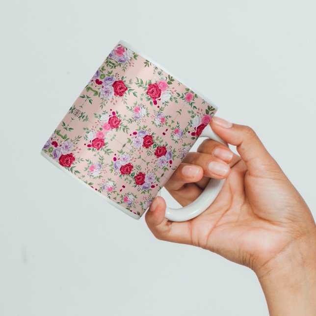 Elegantes Vintage-Rosa- und Burgunder-Blumenmuster Kaffeetasse (Von Creator hochgeladen)