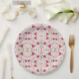 Elegantes Vintage-Rosa- und Burgunder-Blumenmuster Pappteller