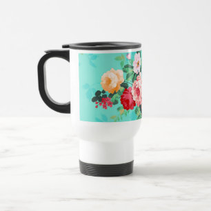Elegantes Vintage-Rosenmuster in Pink, Rot und Gel Reisebecher
