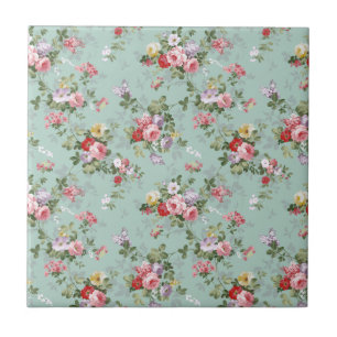 Elegantes Vintage-Rosenmuster in Rosa und Rot Fliese