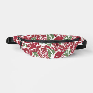 Elegantes Vintage-Rosenmuster - Rote und grüne Blü Bauchtasche