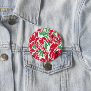 Elegantes Vintage-Rosenmuster - Rote und grüne Blu Button