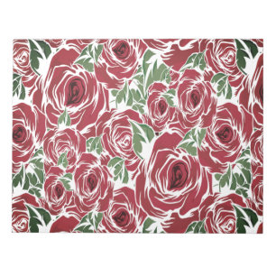Elegantes Vintage-Rosenmuster - Rote und grüne Blü Notizblock