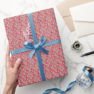 Elegantes Vintage-Rosenmuster - Rotes und grünes F Geschenkpapier