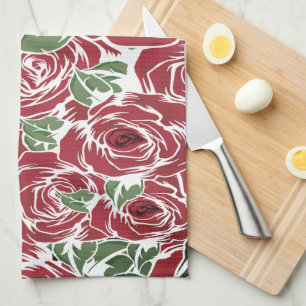 Elegantes Vintage-Rosenmuster - Rotes und grünes F Geschirrtuch