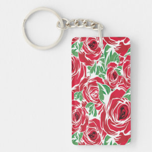 Elegantes Vintage-Rosenmuster - Rotes und grünes F Schlüsselanhänger
