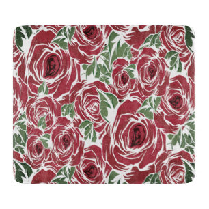 Elegantes Vintage-Rosenmuster - Rotes und grünes F Schneidebrett