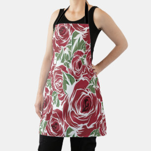 Elegantes Vintage-Rosenmuster - Rotes und grünes F Schürze