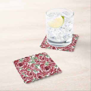 Elegantes Vintage-Rosenmuster - Rotes und grünes F Untersetzer