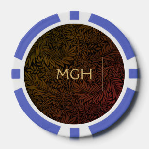 Elegantes Vintage-Rost-Orange-Blumen-Gold-Monogram Pokerchips