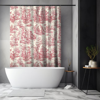 Elegantes Vintage-Rot-Französisch-Toile de Jouy Duschvorhang