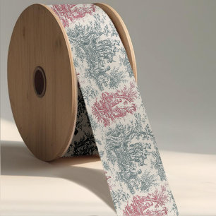 Elegantes Vintage Rot-Grau Toile de Jouy Band Moti Satinband