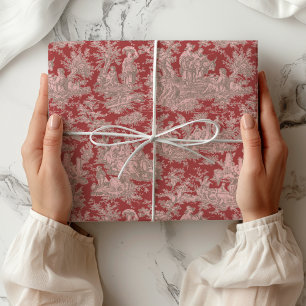 Elegantes Vintage-Rot-Rosa-Toile-de-Jouy Geschenkpapier