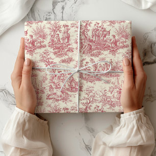 Elegantes Vintage-Rot Toile de Jouy Geschenkpapier