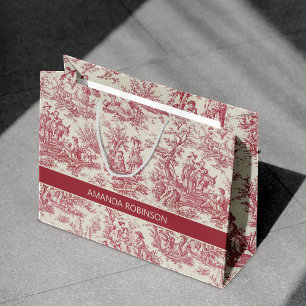 Elegantes Vintage-Rot-Toile-de-Jouy-Land Große Geschenktüte