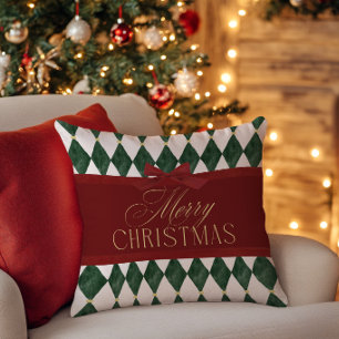 Elegantes Vintage-Rotes Band Grün Frohe Weihnachte Kissen
