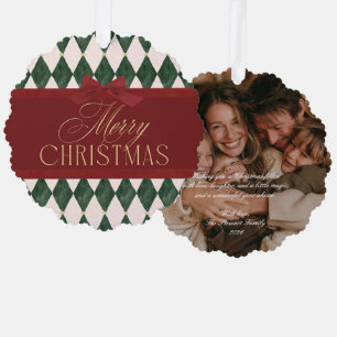Elegantes Vintage-rotes Band Grünes Weihnachtsfoto Ornament Karte