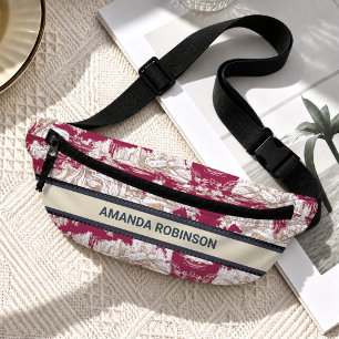 Elegantes vintage rotes See-Toile-de-Jouy-Monogram Bauchtasche