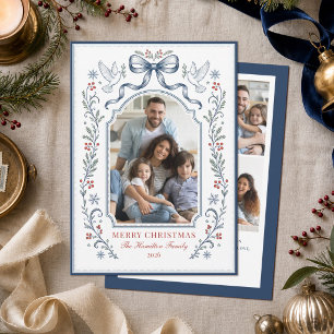 Elegantes Vintage-Schleifen-Familien-Weihnachtsfot Feiertagskarte