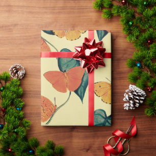 Elegantes Vintage-Schmetterlinge- und Blätter-Must Geschenkpapier