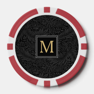 Elegantes vintage schwarzes florales goldenes Mono Pokerchips