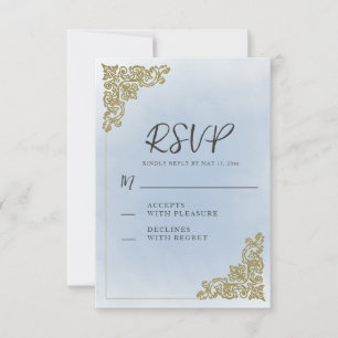 Elegantes Vintage Staubblau Gold RSVP Karte