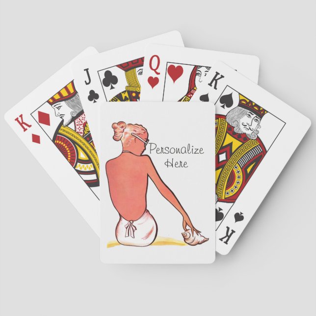 Elegantes Vintage-Strandmädchen mit Muschel-Sommer Spielkarten (Rückseite)