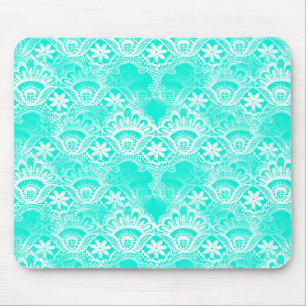 Elegantes Vintage Teal Türkis Spitzengirlande Dama Mousepad