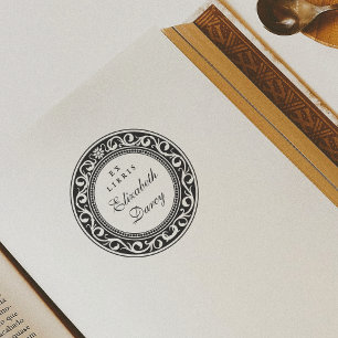 Elegantes Vintage Verziert Rund Ex Libris Buch Gummistempel