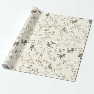 Elegantes Vintage-Vogel- und Zweigmuster Geschenkpapier