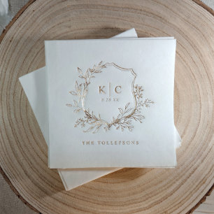 Elegantes Vintage-Wappen-Hochzeitslogo Gold Servietten Mit Folie