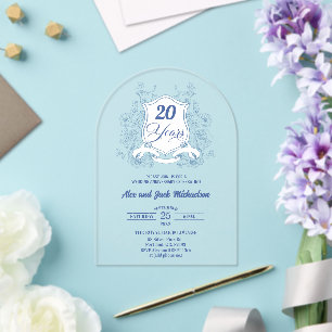 Elegantes Vintage-Wappen zum 20. Hochzeitstag Acryleinladungen