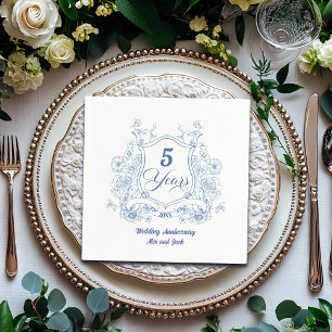 Elegantes Vintage-Wappen zum 5. Hochzeitstag Serviette