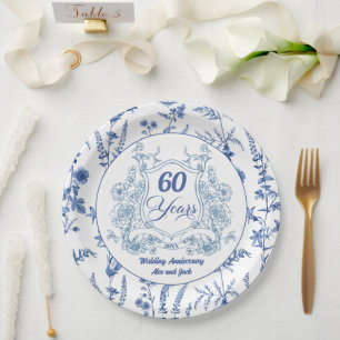 Elegantes Vintage-Wappen zum 60. Hochzeitstag Pappteller