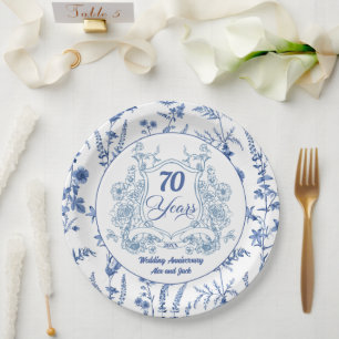 Elegantes Vintage-Wappen zum 70. Hochzeitstag Pappteller