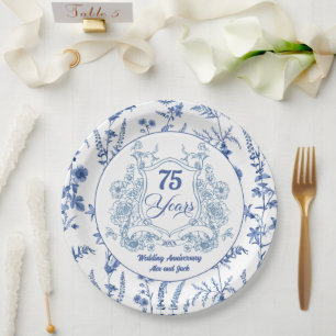 Elegantes Vintage-Wappen zum 75. Hochzeitstag Pappteller