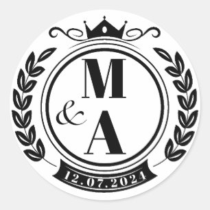 elegantes vintage Wappenkranz Monogramm Runder Aufkleber