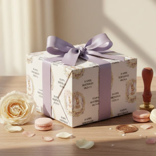 Elegantes Vintage-Wasserfarben-Hasen-Geburtstags Geschenkpapier